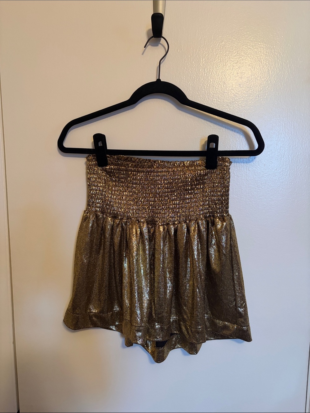 Metallic Gold Smocked Waist Women's Shorts